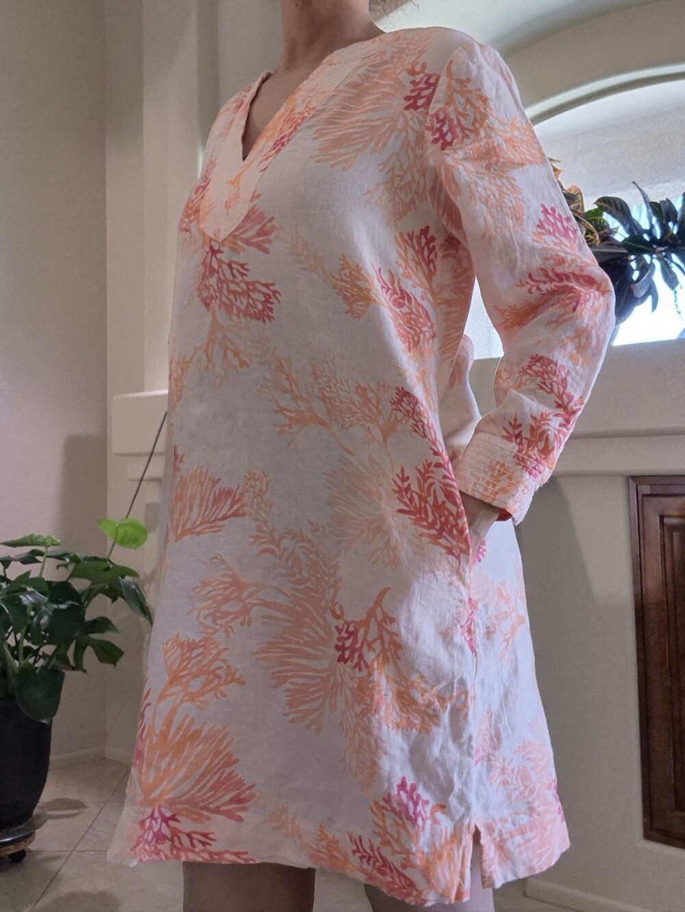 Chico's 100% Linen, Kurta Dress With Pockets Sz 12/14 Large - Picture 14 of 17